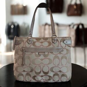 Coach Daisy Outline Signature Metallic Pink Beige Emma Tote Shoulder Bag F23938